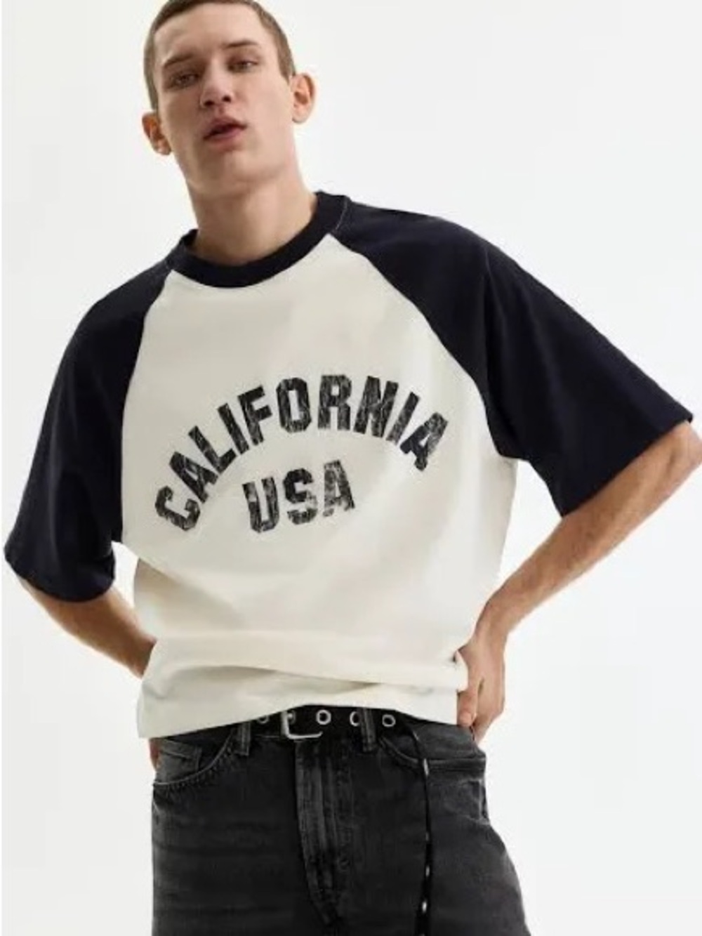 California USA Raglan Short-Sleeve Shirt - White & Black
